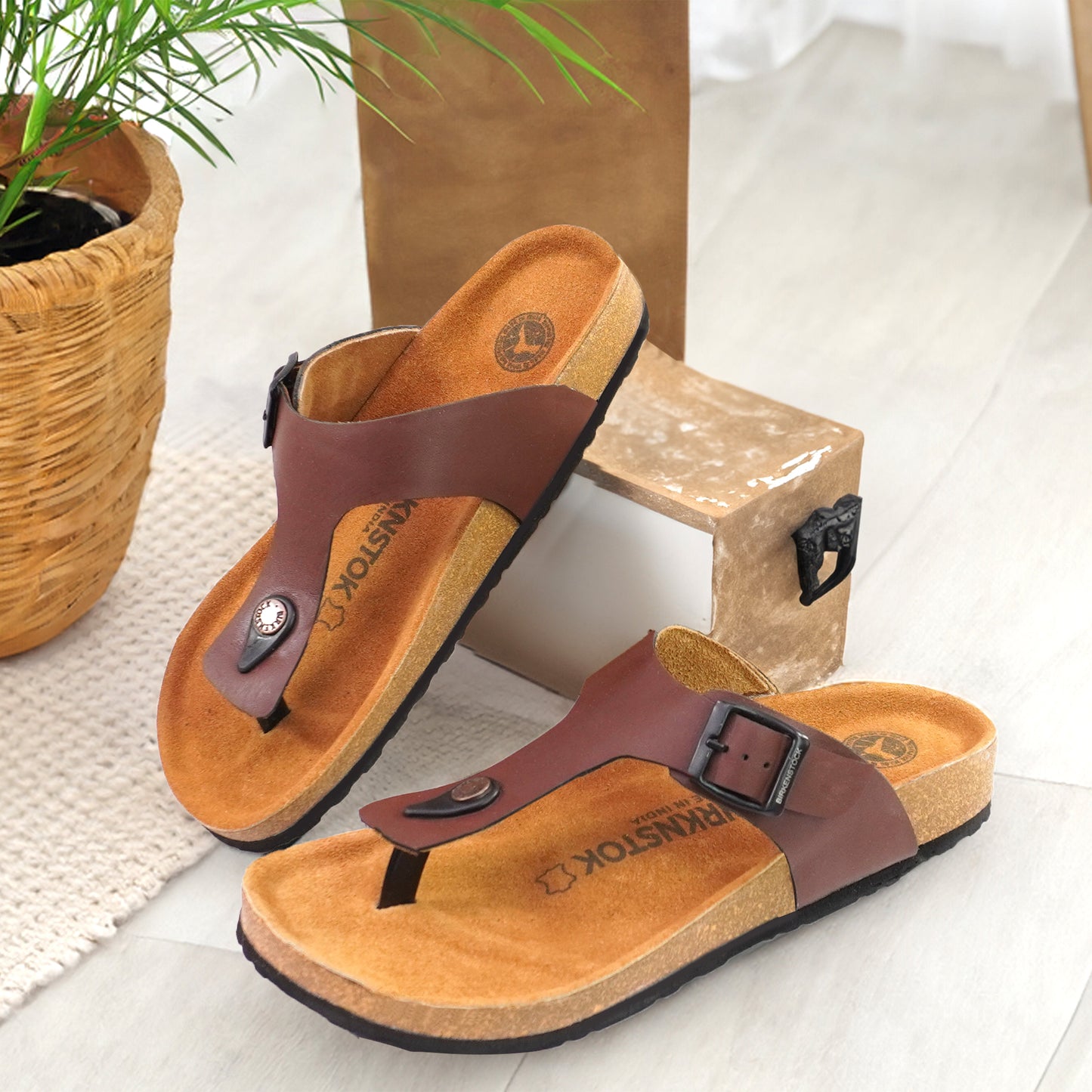 Com Feet Brown Birko-Flor Gizeh Sandals